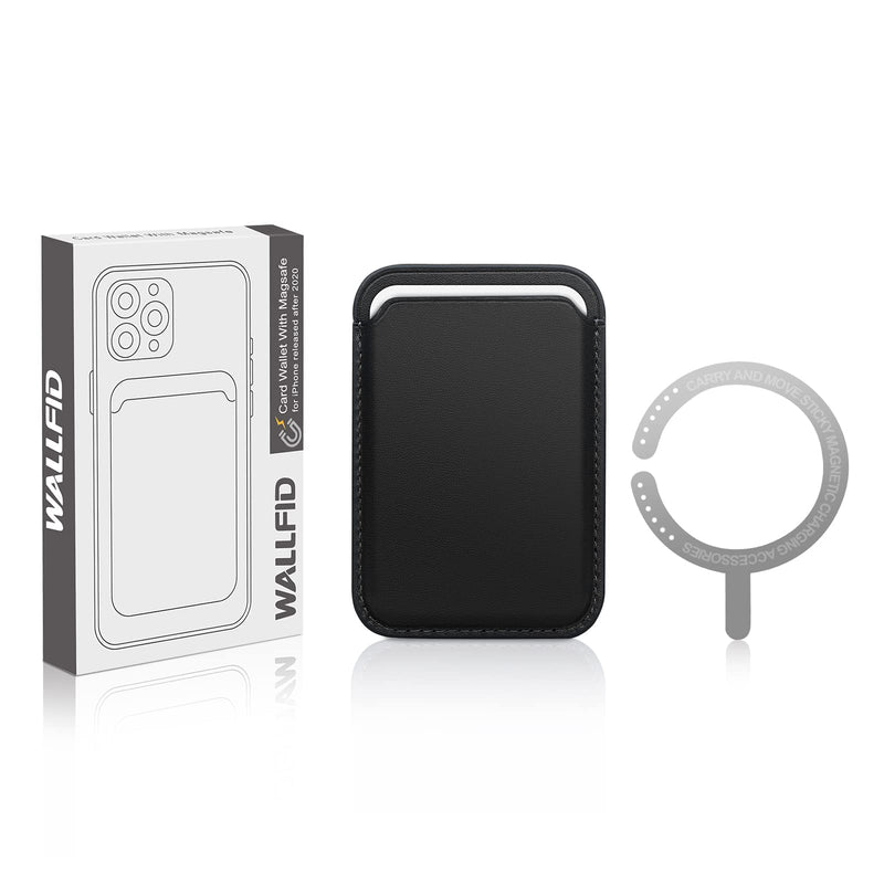 WALLFID Magsafe Wallet Leather Compatible with iPhone 15/14/13/12 Pro/Max/Plus/Mini,RFID Card Holder with MagSafe Magnet(Black) Black