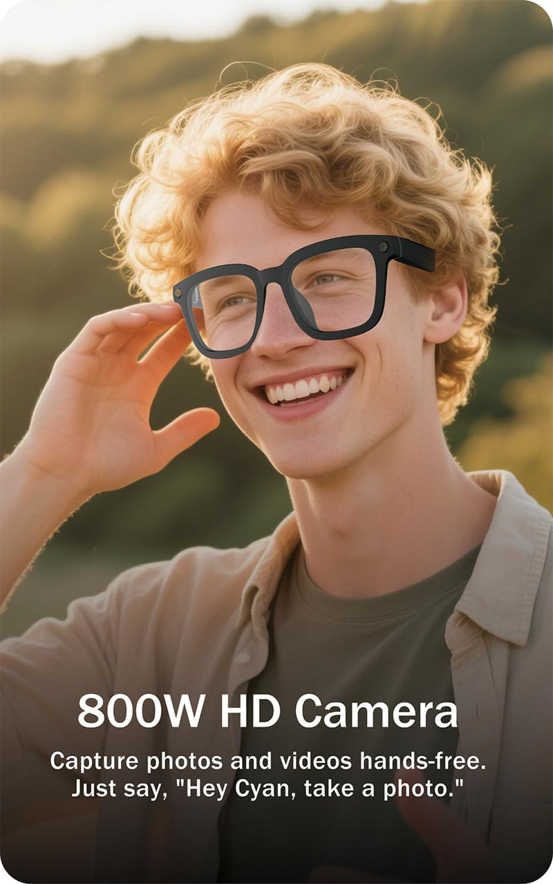 8MP HD AI Smart Glasses with Camera for Video Recording & Photo Capture | EIS Anti-Shake TEC, Real-Time Translation, Open-Ear Bluetooth Audio, Object Recognition, Voice Assistant, for Life & Work Z-AI Camera Smart Glasses