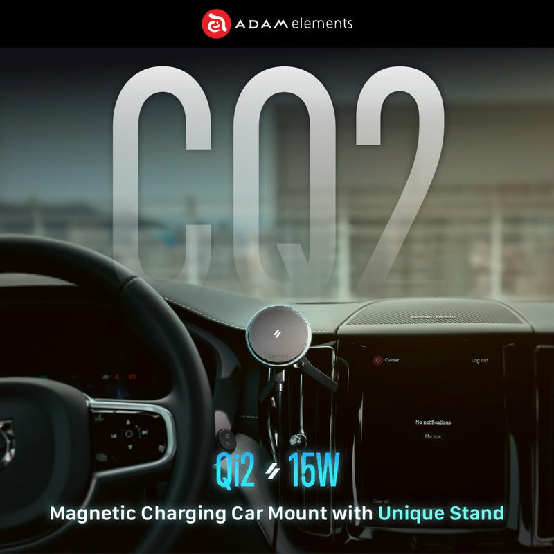 ADAM ELEMENTS CQ2 Qi2 Certified Magnetic Car Mount Wireless Charger, 15W Fast Charging Station for iPhone 17/16/15/14/13/12 Series, Strong Magnet Phone Holder for Air Vent