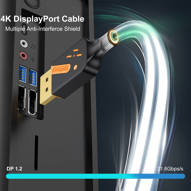 DisplayPort 1.2 Cable, 3FT, 10-Pack, 4K@60Hz, 2K@165Hz | Orange-Accent Design, Gold-plated, 21.6Gbps, 3D & HDR, FreeSync/G-Sync, For Gaming Monitor, PC, TV, Graphics Card, Laptop
