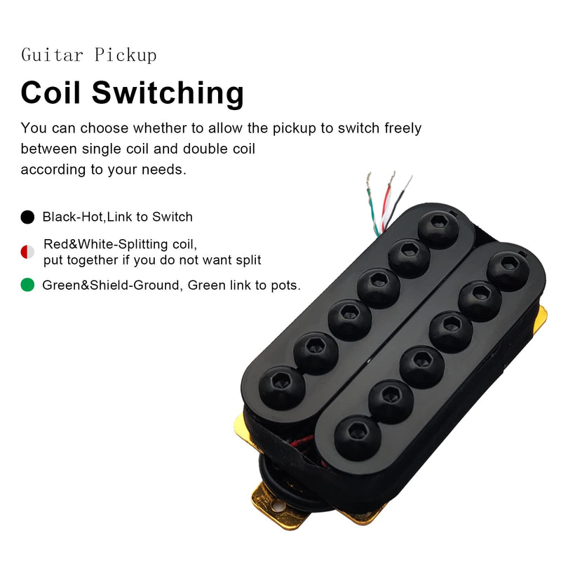 SAPHUE Adjustable Metal Double Coil Electric Guitar Pickups Humbucker Punk Neck/Bridge Pickup (Black) Black
