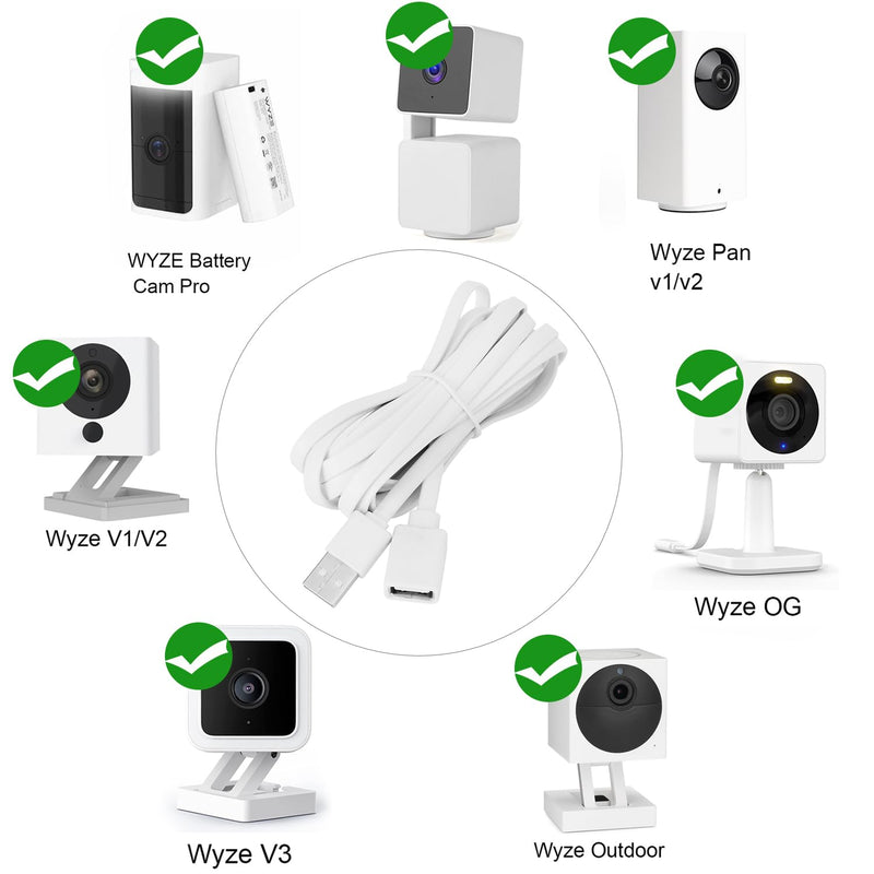 20Ft/6M USB Extension Cable Compatible with WYZE Cam V3/V4/V2,Wyze Cam OG, WYZE Cam Pan V3/V3 Pro/ V2, IPX7 Waterproof Extension Charging Cable Power Your WYZE Cam Continuously - White 1