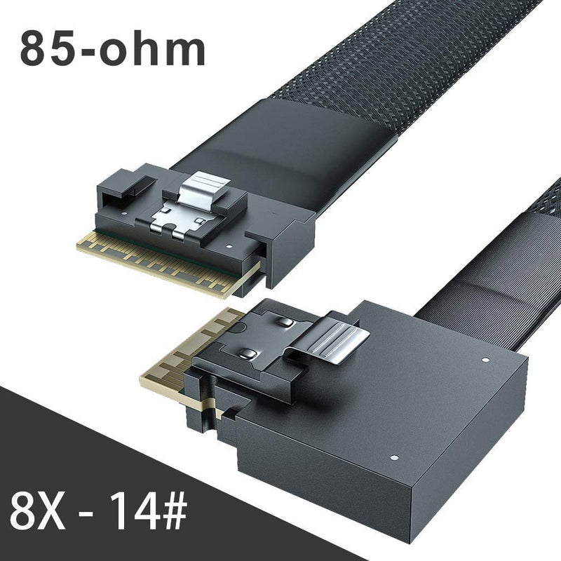 10Gtek 24G Internal SlimSAS SFF-8654 to SFF-8654 8i Cable, PCIe4.0, 85-ohm, Straight to Left Exit, 0.75~0.8m(2.46~2.62ft)