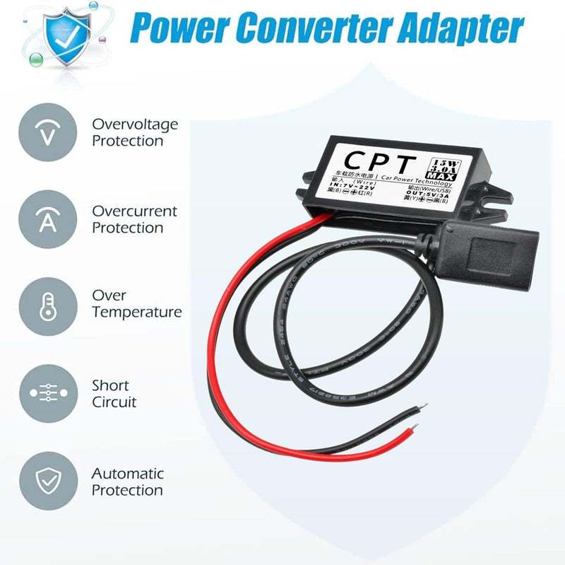[AUSTRALIA] - 12V to 5V USB Adapter, DC Buck Converter Module 3A 15W Car Power Converter Adapter (Single USB) 1 Items 
