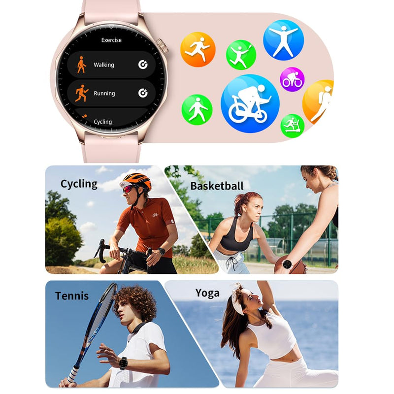 2 in 1 Smart Watch with Earbuds, 1.43" AMOLED Colorful Full Touch Screen Bluetooth Smartwatch for Men Women, Long Time Standby Men Women Sports Smart Watch Fitness Tracker (Pink) Pink