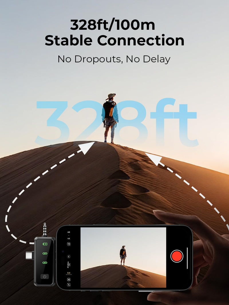 [AUSTRALIA] - MENERESAS Wireless Lavalier Microphone for iPhone: Mini Microphone Noise Reduction - 328ft Transmission & 20H Battery Life for Video Recording, 3-in-1 Universal Camera & Android, Deep Grey Brushed Black 