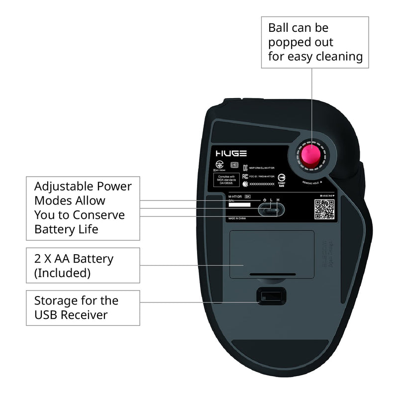 ELECOM HUGE Trackball Mouse, 2.4GHz Wireless, Finger Control, 8-Button Function, Precision Optical Gaming Sensor, Palm Rest Attached, Smooth Red Ball, Windows11, macOS (M-HT1DRBK) Wireless Trackball Mouse