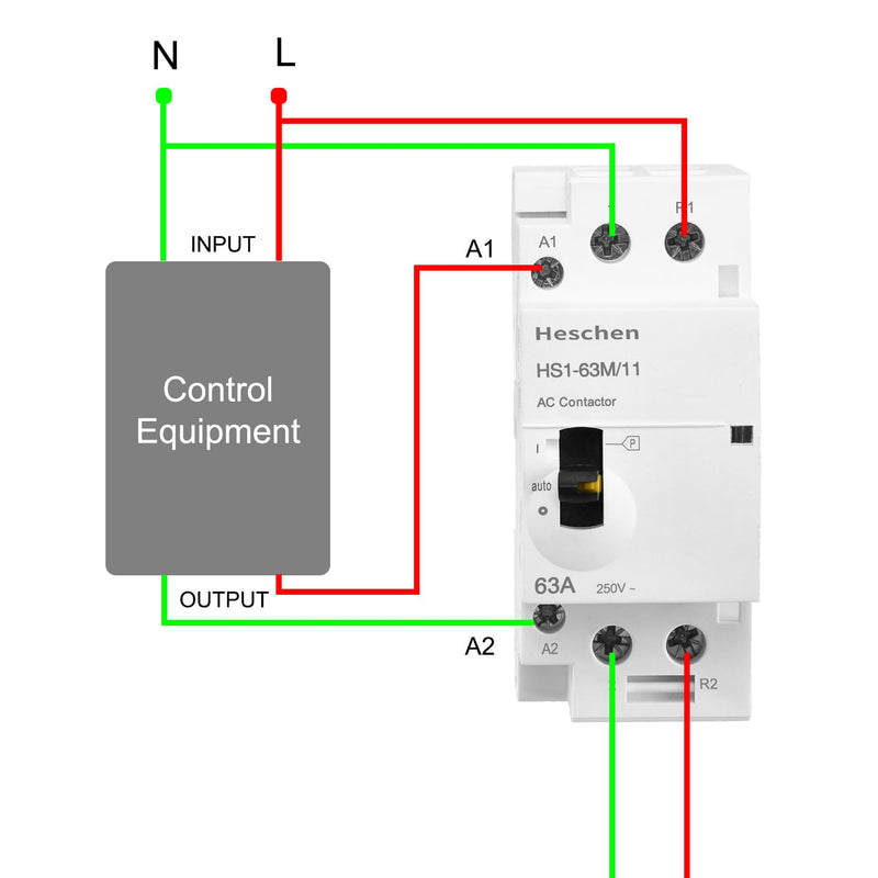 [AUSTRALIA] - Heschen Modular Household AC Contactor, HS1-63M/11, 63A, 2 Pole, 1NO 1NC, 220VAC Coils, 35mm DIN Rail Mounting, with Manual Control Switch 