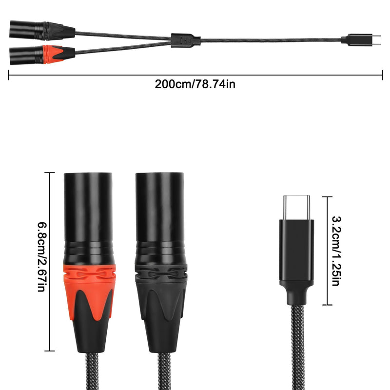 XMSJSIY USB C to Dual XLR Microphone Cable Type C Male to XLR Male Stereo Power Amplifier Cable Audio Connector Cable Compatible with PC Phone Tablet Power Amplifier Audio Cable - 2M/6.56FT