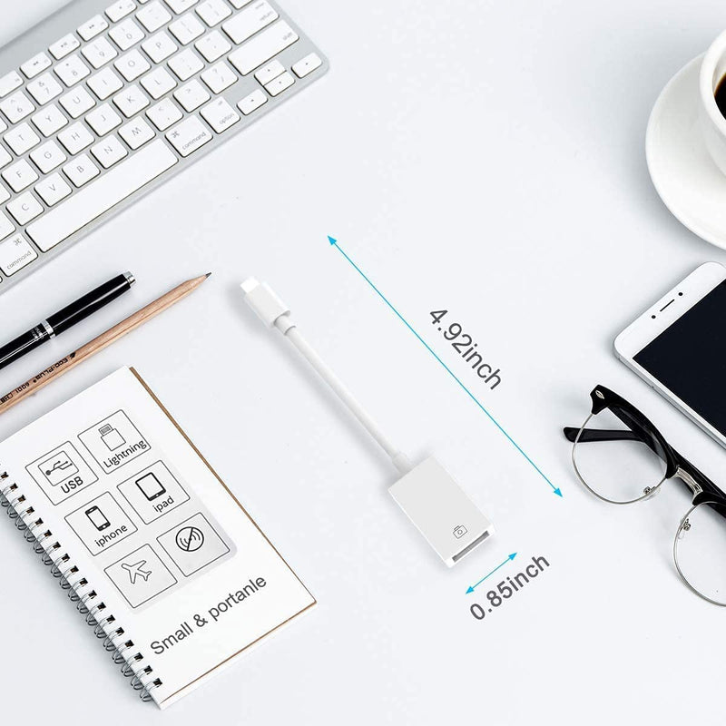 【Apple MFi Certified】 Lightning to USB Camera Adapter for iPhone/iPad, Female USB 3.0 OTG Cable Adapter Support Connect Camera,USB Flash Drive,Card Reader,MIDI Keyboard, Mouse USB to Lightning