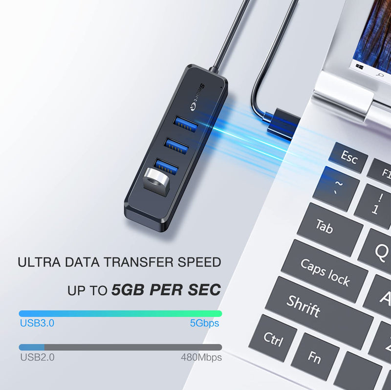 SmartQ H302S USB 3.0 Hub for Laptop with 2ft Long Cable, Multi USB Port Expander , Fast Data Transfer USB Splitter for Laptop, Compatible with Windows PC, Mac, Printer, Mobile HDD Slim USB 3.0 - 2 ft