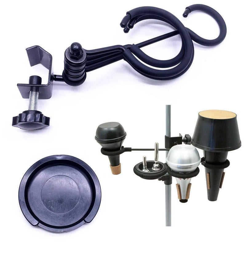 Mute Holder for 4 Mutes Fit for Trumpet, Cornet, French Horn Mutes Clamp Adjustable to 8-30mm Black