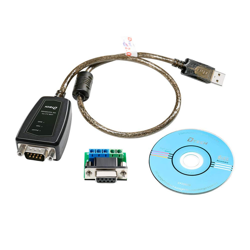 DTECH USB to RS485 Adapter RS422 Cable Serial Port with CP2102 Chip Terminal Board LED Lights Ferrite Core for Windows 11 10 8 7 XP Mac (1.5 Feet) 1.5ft