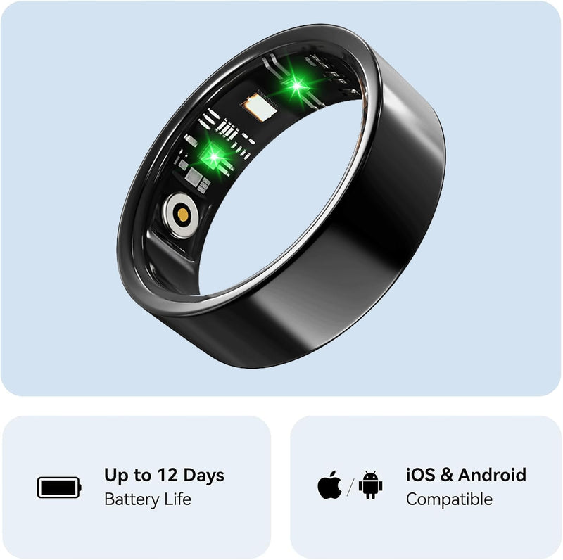 2026 Smart Ring for Men and Women, Fitness/Sleep/Blood Pressure/Heart Rate Tracker, IP68 Waterproof Smart Ring Fitness Tracker, Available for iOS and Android, No Subscription Fee. (Black （Size 10）-1)