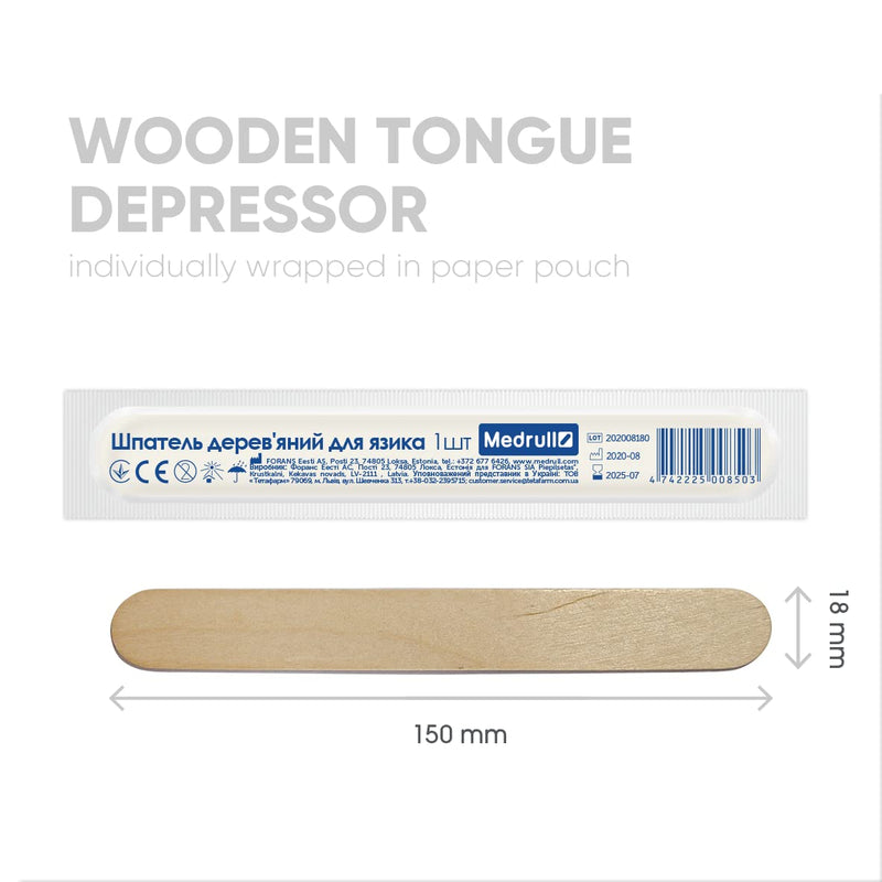 Medrull Wooden Mouth Depressors Pack of 100, 1.8 cm x 15 cm Individually Packed in Paper Bag for Applying Ointments or Waxes for Medical Purposes to Examine the Mouth and Throat Space 1.8cm x 15cm (100 Stück Einzeln verpackt)