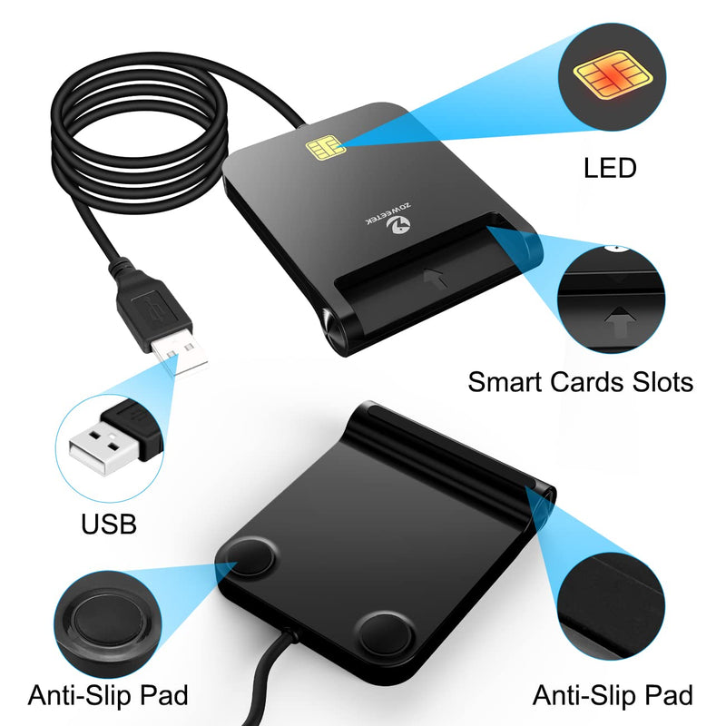 ZOWEETEK CAC Reader Military, CAC Card Reader Military, Smart Card Reader Military, Compatible with Windows, Mac OS and Linux USB A