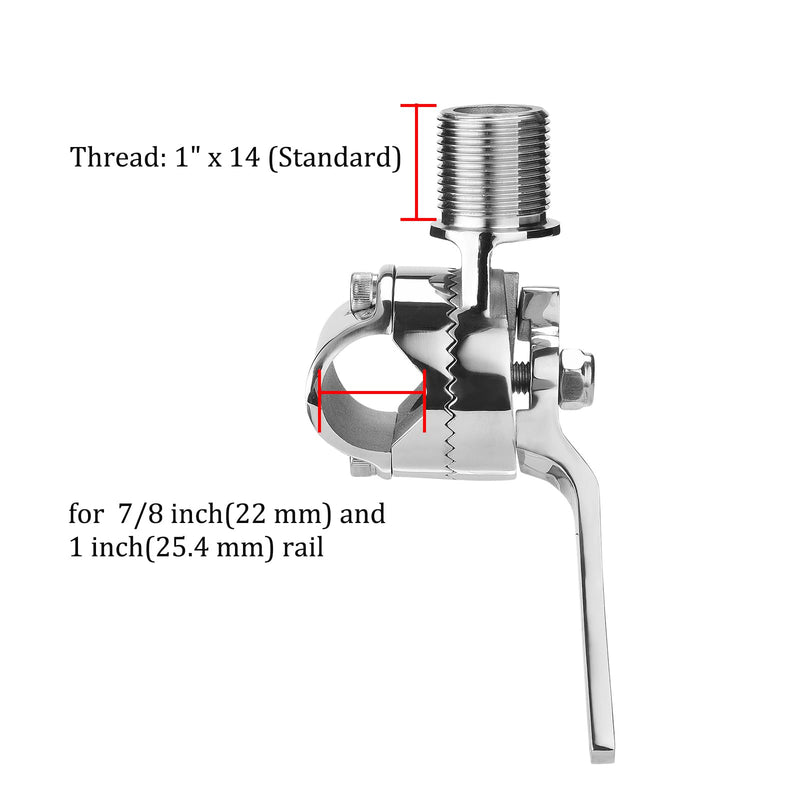 [AUSTRALIA] - Marine VHF Antenna Mounts, Rail Mount Adjustable Antenna Base, Ratchet Mount, for 7/8 to 1 inch (22-25.4mm) Rail, 316 Stainless Steel, with Mounting Wrench 
