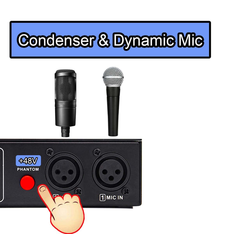 Microphone Preamp Mic Booster 4 Input Max 65db DI Box with 48V Phantom Power for Dynamic and Condenser Mic