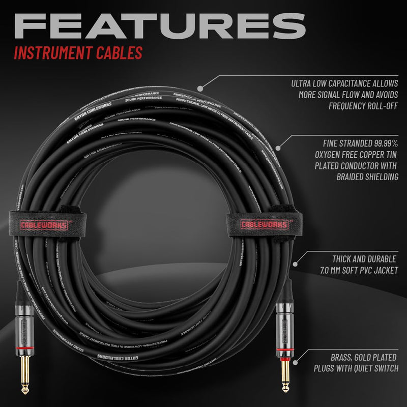 by Gator Cases Headliner Series Premium 20 Ft Straight to Straight Guitar Instrument Cable with Quiet Switch Technology (GCWH-INS-20QT) 20 Feet Quiet - Straight