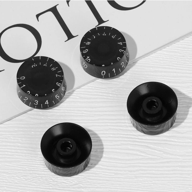4pcs Electric Guitar Knobs Black Speed Volume Tone Control Knob for Les Paul Style Electric Guitar Parts Replacement (Black-White Word) Black-White Word