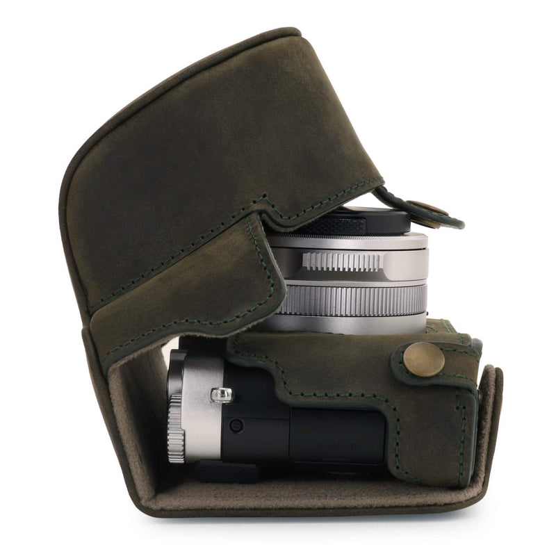 MegaGear MG1698 Ever Ready Genuine Leather Camera Case Compatible with Leica D-Lux 7 - Khaki Green