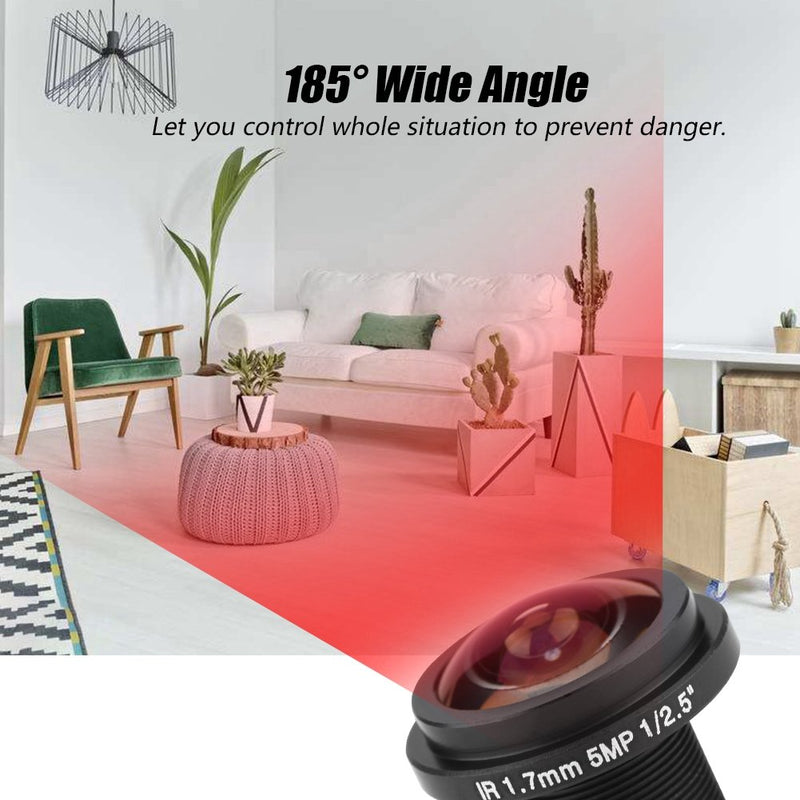 Security Camera Lens, 5MP HD Fisheye Security Camera Lens 1.7mm Focal Length 185¡ãCCTV Lens for Fisheye Security Cam (Black)