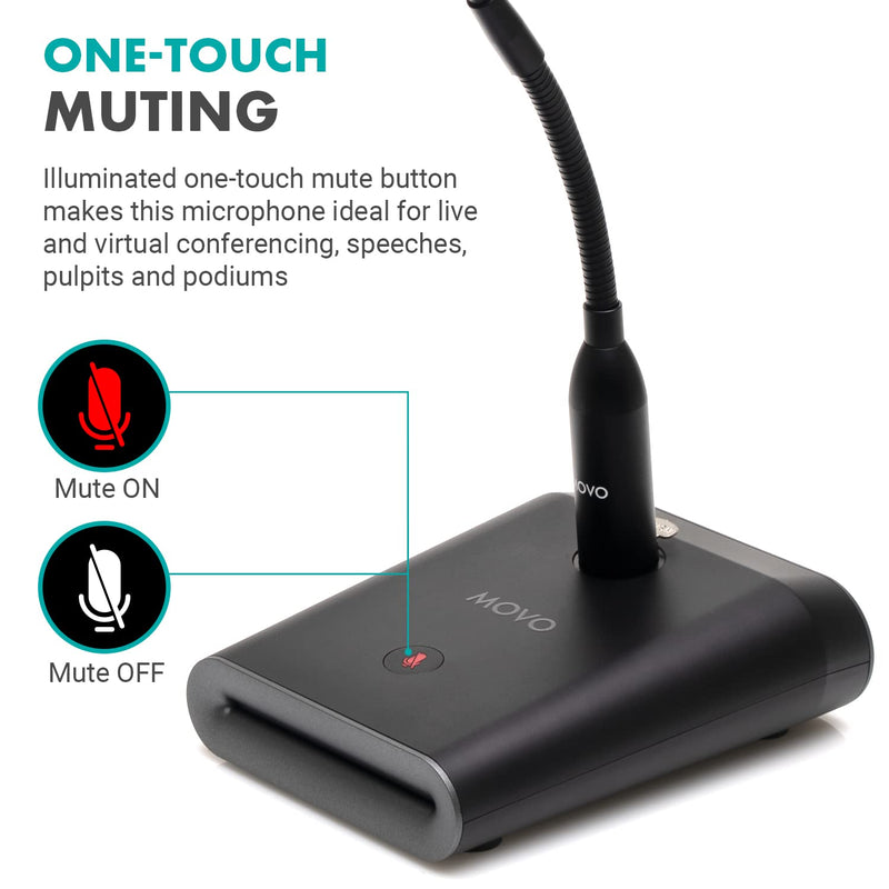 Movo GM-5 Professional 18-inch Gooseneck Microphone with USB Interface Stand, One-Touch Mute- Podium Microphone with Stand for Conferencing, Live Events, Streaming - USB Computer Mic for Mac, PC Standard