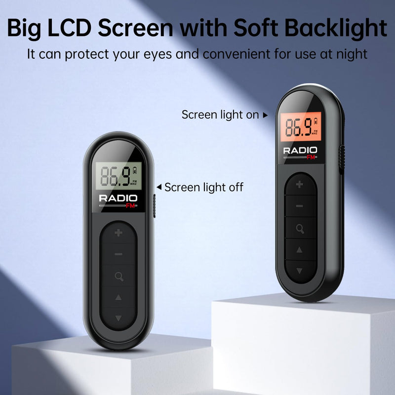 FM Portable Radio, Rechargeable Pocket Radio with Best Reception Digital Tuning, LCD Screen,Belt Clip, Stereo Sound Earphone Jack for Gym, Jogging, Walking, Camping