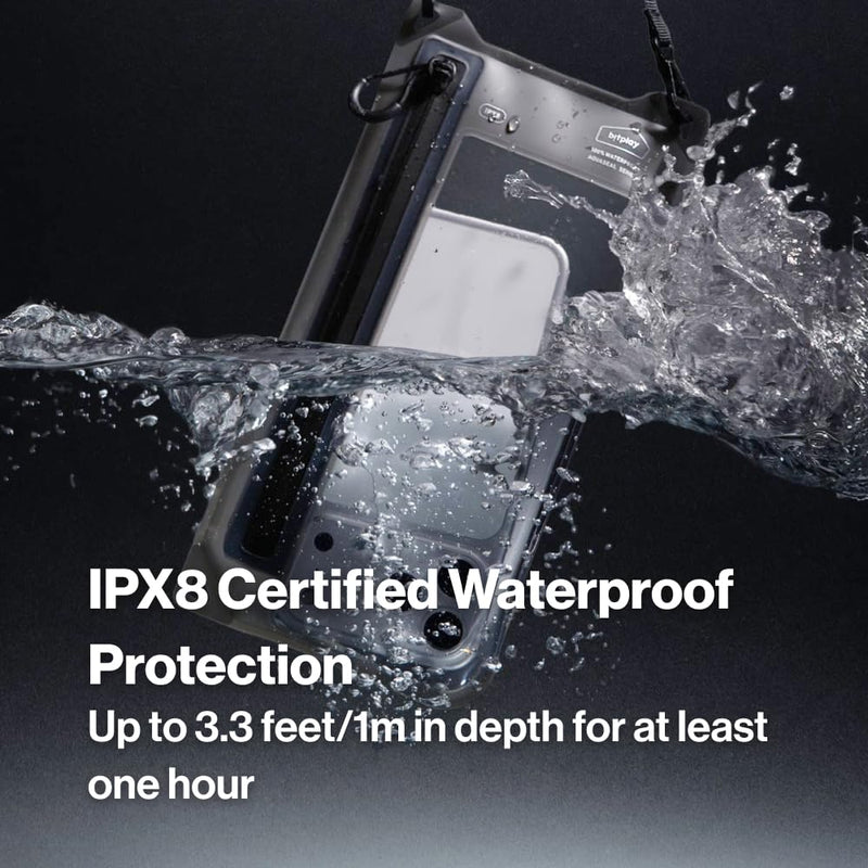 bitplay AquaSeal IPX8 2 Way Waterproof Phone Pouch, Outdoor Dry Bag with Adjustable Lanyard for Universal Phone Case, Horizontal and Vertical Wear, Cement Grey Dual-Orientation