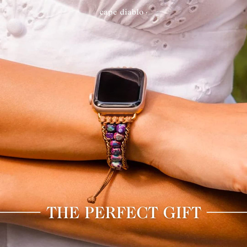 Cape Diablo Compatible with Apple Watch Band 49mm 45mm 41mm 44mm 42mm 40mm 38mm Boho Handmade Watch Strap for Women for iWatch SE/Ultra Series 9 8 7 6 5 4 3 2 Moonlight Jasper