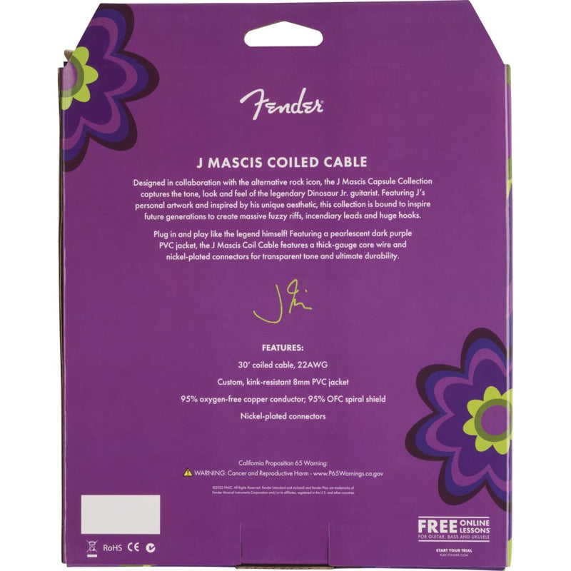 [AUSTRALIA] - Fender J Mascis Dinosaur Jr Coiled Instrument Cable, Purple, 30ft 
