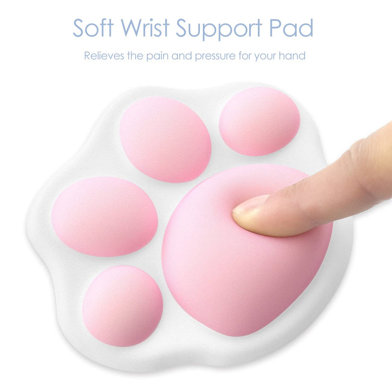 ProElife Cute Mouse Wrist Support Pad Cat Paw Pattern, Comfortable Soft Wrist Rest Hand Pillow Relief Hand’s Pain with Non-Slip Rubber Base 4.3'' x 3.7'' for Home, Office Computer Laptop (White) White