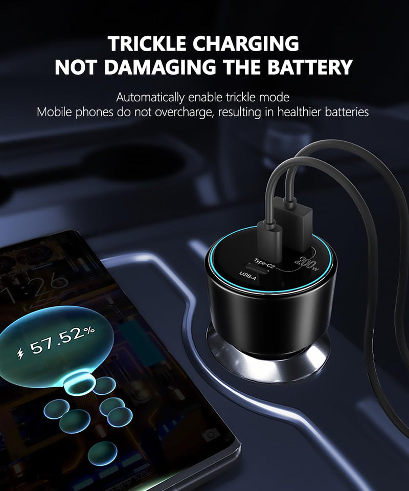 200W Car Charger, USB C Car Charger PD3.0 QC4.0 PPS Fast Charging Car Adapter with 2 100W USB C Cable 3 Port Type C Cigarette Lighter for Dell XPS, MacBook, iPhone 16 15 14, Galaxy S24 Ultra, iPad Pro Black 200W
