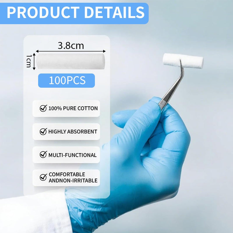 KEWUF Pack of 100 Nose Stoppers Nampons Against Nosebleeds Percent Strong Absorbent Cotton Rolls Soft Gauze Rolls Stop Plugs for Emergency or Accident Suitable for Babies Under