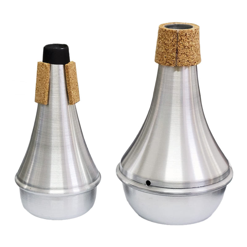 Practice Silencer Brass Trumpet Mute Aluminum Cork Musical Instrument Part (2Pcs (Mute+Silencer)) 2Pcs (Mute+Silencer)