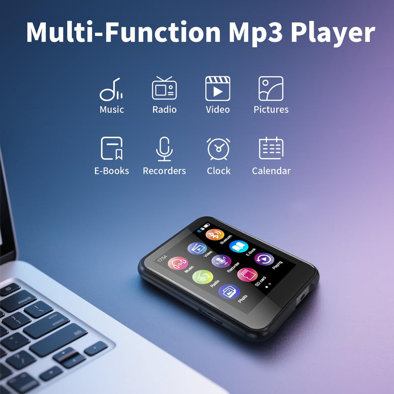[AUSTRALIA] - MP3 Player with Bluetooth 5.3, 16GB 2.4-Inch Full Touchscreen Music Player for Kids, FM Radio, Voice Recorder, Hi-Fi Sound, E-Book, Earphones Included Black 
