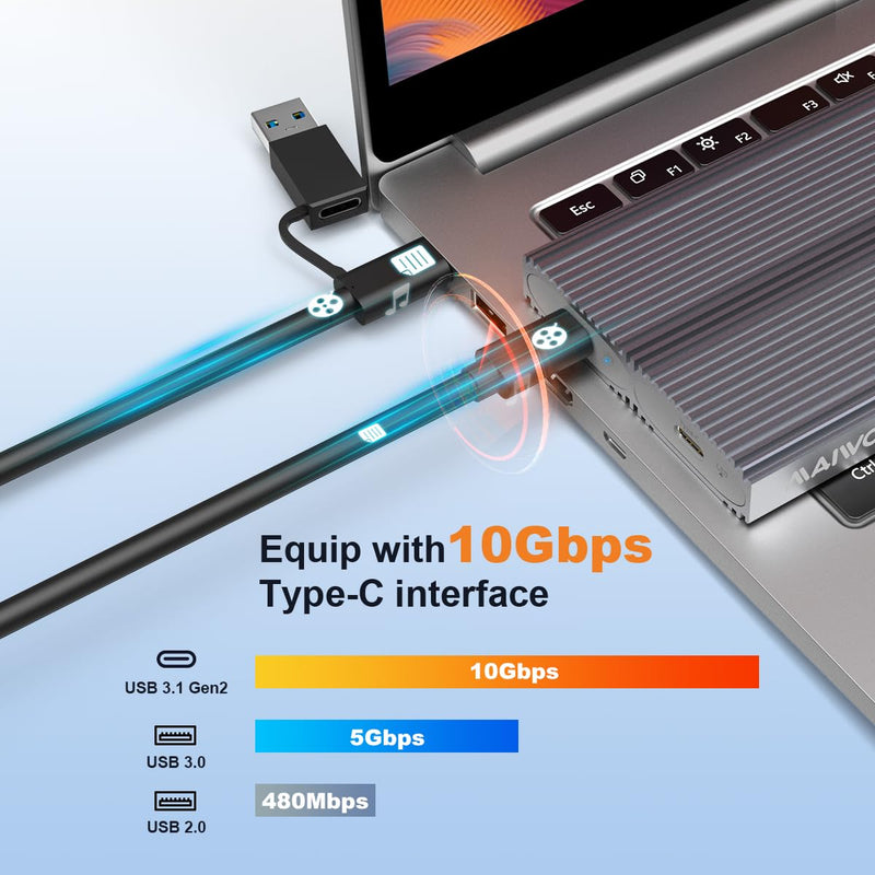 MAIWO 2 Bay M.2 NVMe SSD Enclosure USB 3.1 Gen2 Type-C 10Gbps Support UASP Tool Free Support 2230/2242/2260/2280 M Key/B&M Key Aluminum Case