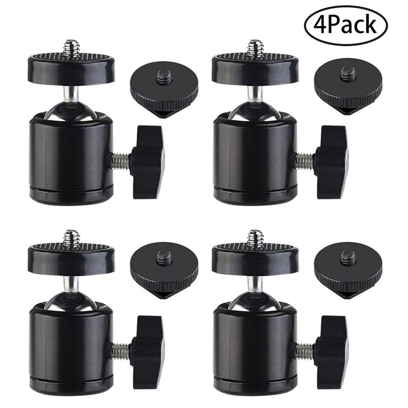 [AUSTRALIA] - SLOW DOLPHIN Hot Shoe Mount Adapter 360 Degree Swivel Mini Ball Head 1/4 Tripod Screw for Cameras, Camcorders, Smart Phone, LED Video Light, Microphone (4 Packs) 