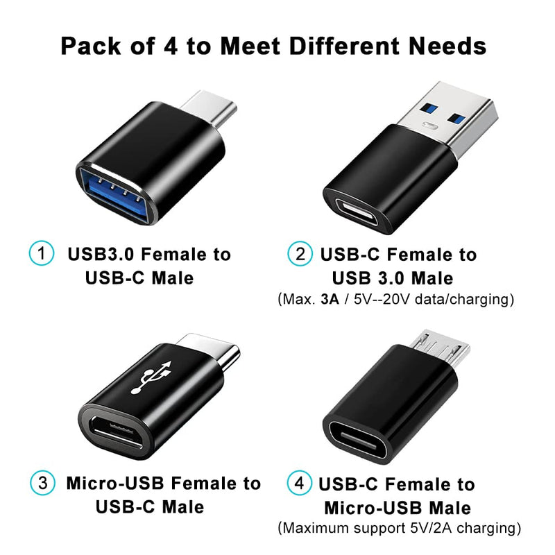 USB C Adapters 4 Pack, USB C to USB 3.0 OTG Adapter, Micro USB to USB C Adapter Compatible with MacBook Pro, Samsung Galaxy, Smartphones, Laptop, PC, in Car and More