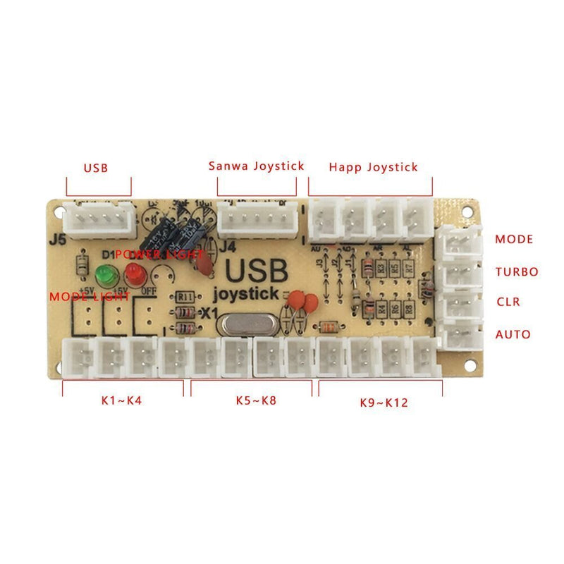 SJ@JX Arcade Game Controller USB Encoder Zero Delay 2 Player to Joystick Button for PC MAME Raspberry Pi Retro 13+5