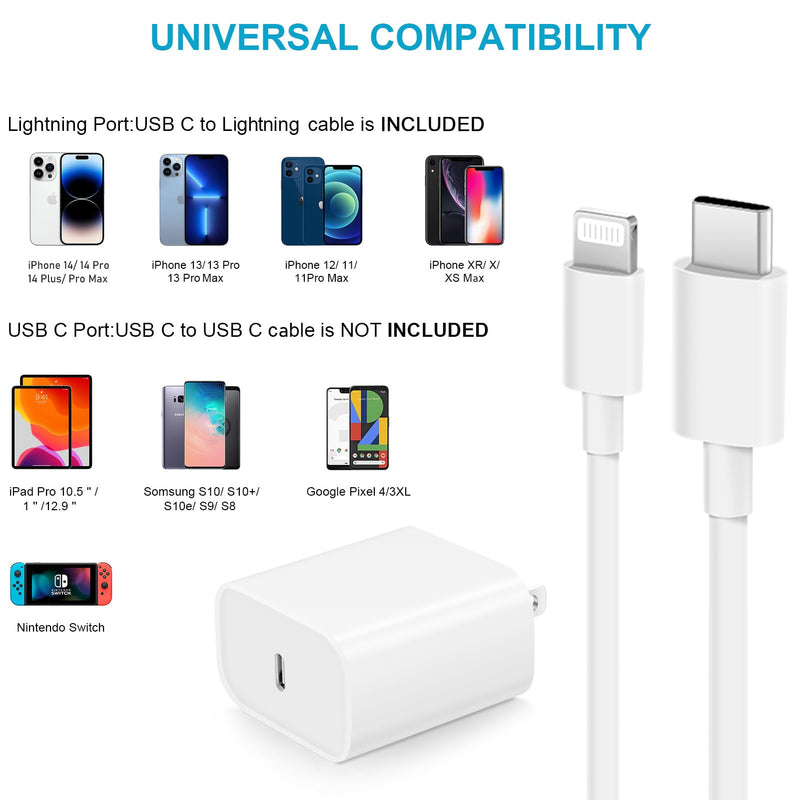 iPhone Fast Charger 3+3Pack 20W USB C Wall Charger with 6FT Fast Charging Cable Compatible with iPhone 14/13/12/11/Pro/Pro Max 3Pack