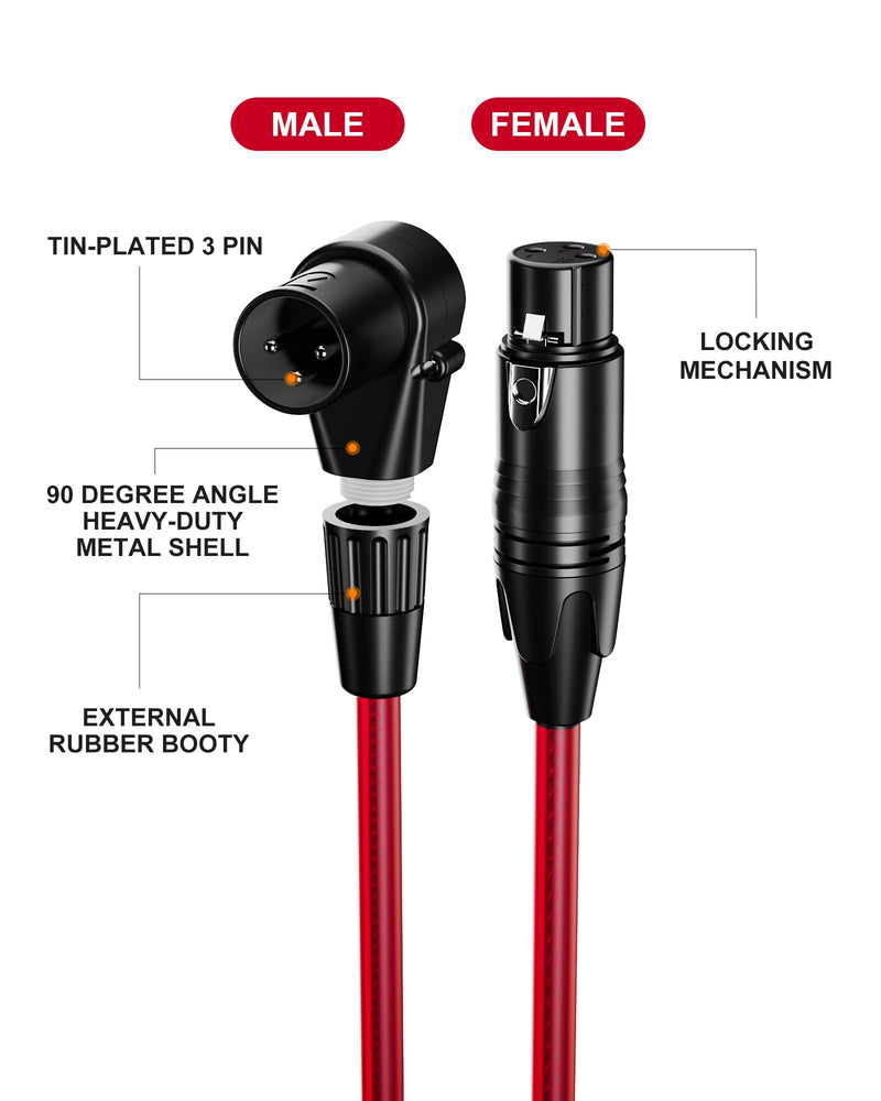 XLR Cables 15ft Right Angle XLR Cable Microphone Cable 2 Pack Male to Straight Female Mic Cord 3 Pin for Speakers Audio Interface Pro Camcorders DSLR Video Cameras Recording Red 15 Feet 2 Pack Angled Male