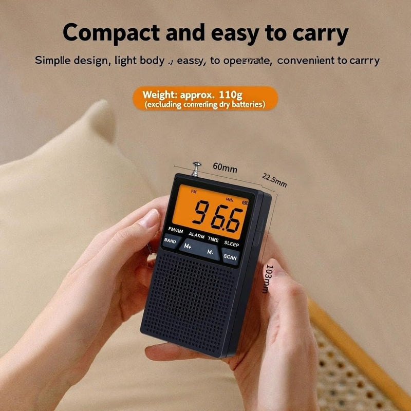 [AUSTRALIA] - AM FM Pocket Radio,Mini Portable Radio, Battery Operated by 2 AA Batteries with Stereo Earphone, Large Digital Display, Time Display, Digtal Alarm Clock (Black) black 