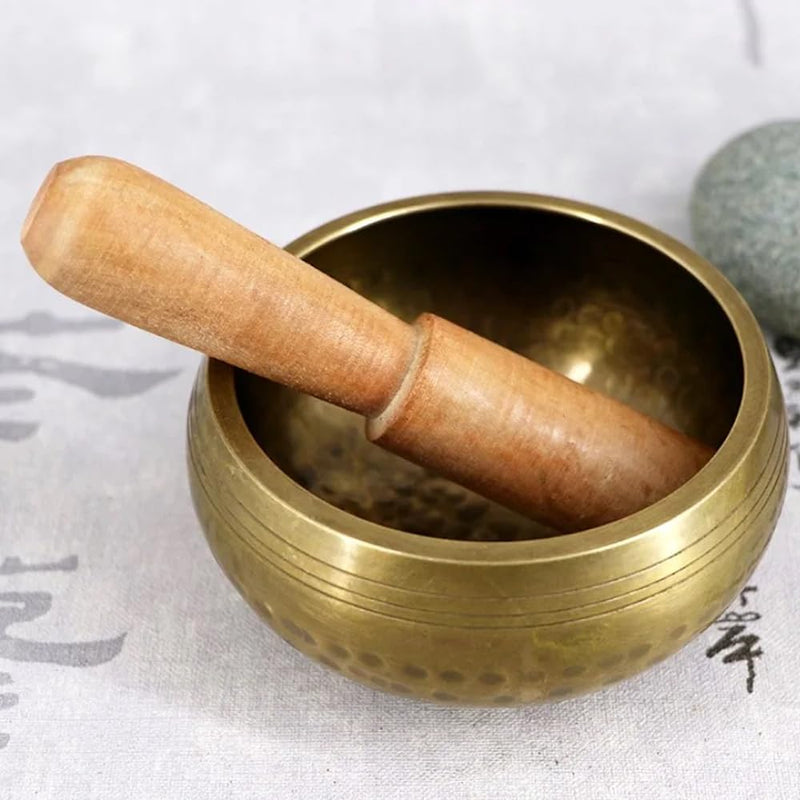 4.3‘’Handmade Buddhist Brass Music Bowl, Singing Bowl with Wood Mallet for Meditation, Yoga, Chanting, Music Therapy