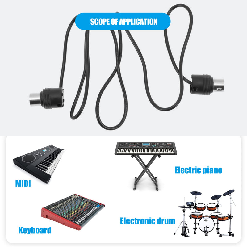 Mikinona Sound Card Transmission Accessories Professional Instrument Cable midi Cable Adapter Instrument MIDI Cables 3ft 5 pin din midi Cable Right Angle bass Cable Accessories Plastic 100x3.2cm Black