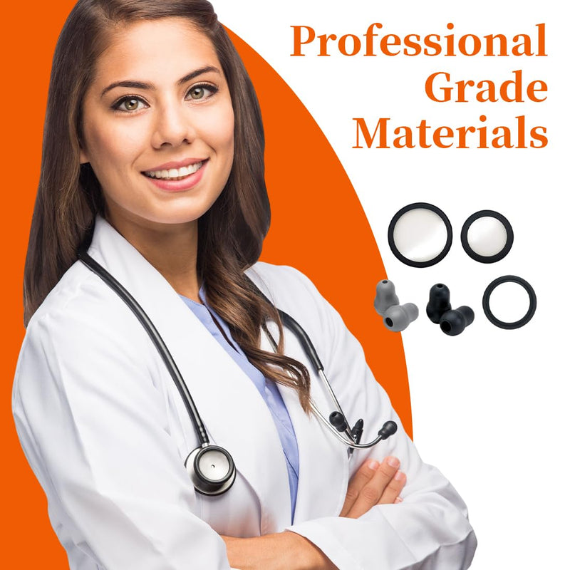 GXGM 1 Set Suitable for Littmann Stethoscope Replacement Parts, Littmann Membrane, Large and Small Suspension Membrane + Non-Slip Ring Set, 2 Pairs of Silicone Stethoscope Earplugs (Black, Grey)
