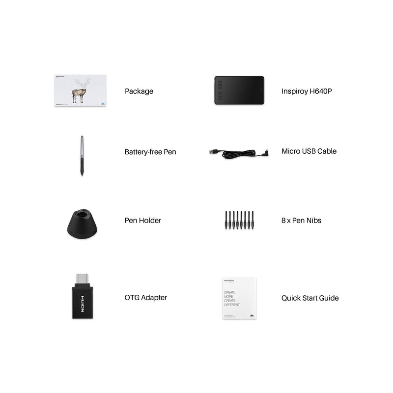 HUION Inspiroy H640P Graphics Drawing Tablet with Battery-Free Stylus 8192 Pressure Sensitivity 6 Customized Hot Keys, Digital Pen Tablet for Linux, Mac, Windows PC and Android