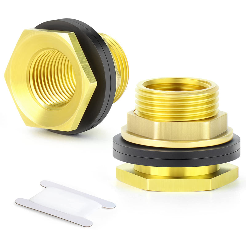 [AUSTRALIA] - GASHER 8PCS Brass 1/2" Female 3/4" Male Bulkhead Tank Connector Adapter Fitting with Rubber Ring 1/2" Female-3/4" Male Without End Caps 8 