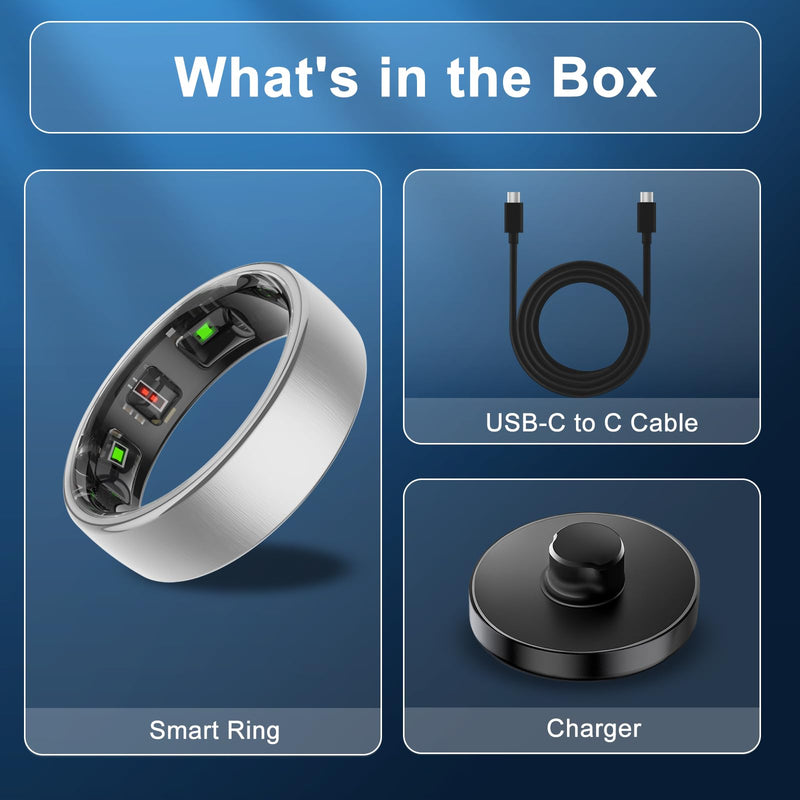 Smart Ring for Women Men,Fitness Tracker Ring with Sleep Monitor,Heart Rate,Blood Oxygen,Steps,Calories Tracker,IP68 Waterproof Smart Rings,5-7 Days Battery Life for iOS Android,No App Fee（Silver,9） 9 Silver