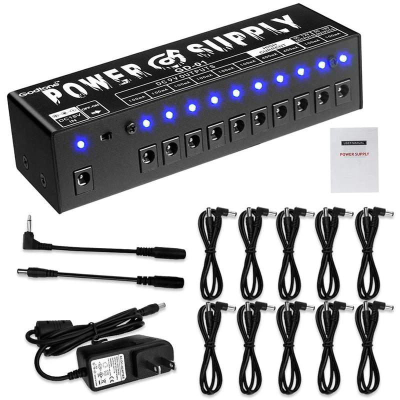 GD-01 Guitar Pedal Power Supply High Current 10 Isolated DC Output for 9V/12V/18V Effect Pedals